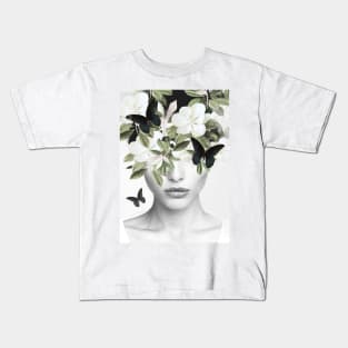 Woman With Flowers and Butterflies 3 Kids T-Shirt